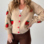 Nadorine Women's Casual Two Pieces Sets Strawberry Pattern Sweater Cardigan and Long Pants
