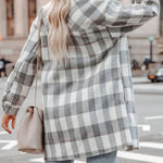 Nadorine Brushed Plaid Shirts Long Sleeve Flannel Lapel Button Down Shacket Jacket with Pockets