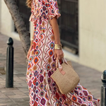 Vintage V Neck Short Sleeve Plaid Print Midi Dress