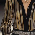Long Sleeves Buttoned Striped Lapel Blouses&Shirts Tops
