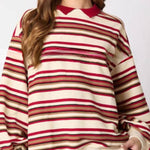 Striped Lapel Long-sleeved Top Loose Casual Sweatshirt