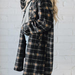 Black Plaid Button Front Pocketed Long Shacket