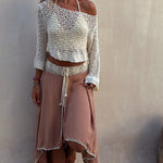 Stitching Hollow Women's Knitted Sweater Loose Round Neck Sunscreen Blouse