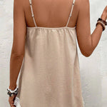 Pale Khaki Fringe Splicing Cami Top and Shorts Set