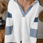 Light French Beige Striped Patchwork Collar Sweatshirt