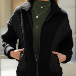 Long Sleeve Cardigan Zippered Plush Patchwork Women's Jacket