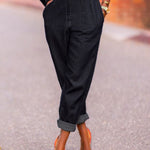 Puff Sleeves Split-Joint Round-Neck Jumpsuits