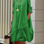 Long Sleeves Loose Solid Color Lapel Collar Midi Dresses Shirt Dress