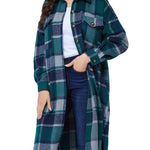Knee Length Plaid Flannel Shirt Jacket