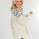 Leopard Print Detail Pocketed Corduroy Jacket