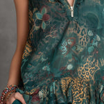 Boho Botanical Ruffle Chiffon Sleeveless Top