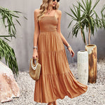 Sleeveless Lace-up Backless Smocked Tiered Maxi Dress Boho Long Beach Sundresses