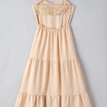 Oatmeal Crossover Backless Bodice Tiered Maxi Dress