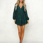 Lace Dress Deep V Floral Long Sleeve Cocktail Swing Dress