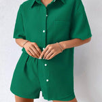 Nadorine Women's Casual Two-Piece Short Sleeve Lapel Cardigan Top and Shorts Loungewear Sets