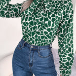 Bishop Sleeve Long Sleeves Bow-Embellished Elasticity Tied Mock Neck Blouses&Shirts Tops