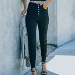 High-waist Solid Color Elastic Small Feet Pants Jeans