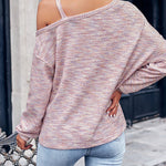Slash Neck Strap Solid Color Knit Loose Top Pullover