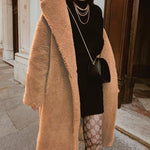 Faux Fur Plush Coat Open Front Solid Long Teddy Overcoat