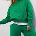 Solid Color Knitted Two Pieces Turtleneck Sweater Set Loose Top + Slit Trouser Pants