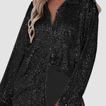 Nadorine Solid Color Button-down Long-sleeve Sequined Cardigan Shirt for Women Casual Loose Business Casual 2026 | Under
