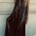 Twas The Night Sequin Round Neck Sleeveless Drape Loose Maxi Dress