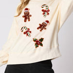 Christmas Gingerbread Man Sequin Casual Long Sleeve Sweatshirt