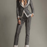 Vintage-style Lace Trim Striped Blazer