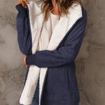 Fleece Long Sleeve Warm Teddy Coat Lapel Cardigan With Pocket