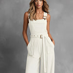 Women's Off-White Relaxed Jumpsuit With Utility Pockets & Adjustable Straps, Sophisticated Daytime-Casual Style Jumpsuit