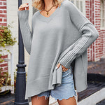Ribbed V-Neck Oversize Sweater