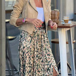 Morandi leopard print slit maxi skirt