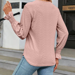 Solid Color Lace Patchwork V-Neck Loose-Fitting Long-Sleeved T-Shirt Top