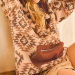 Nadorine Aztec Pull Over Hoodie with Zipper and Side Pockets, Long Sleeve BOHO Western style