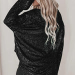 Solid color button-down long-sleeve sequined cardigan