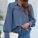Nadorine V Neck Button Down Shirts Long Sleeve Collared Blouses Tops