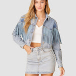 Fringe Denim Jacket Cropped Tassel Jean Jacket