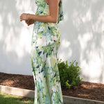 Spice Girl High Neck Temperament Elegant Slit Printed Dress Long Skirt