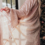 Rose Tan Open Front Long Sequin Bell Sleeves Cardigan