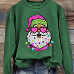 Women's Shiny Santa Print  Round Neck Sweatshirt