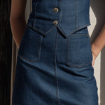 Sleeveless Denim-Effect Tailored Vest & Mini Skirt Two-Piece Set