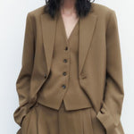 Nadorine Chic Solid Color Blazer Casual Long Sleeve Lapel Work Office Jacket