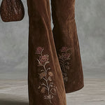 Western-style Floral Embroidered Pocket Flared Pants