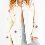 Long Sleeve star sequin shirt Button Down Basic Denim Jacket With Pockets