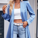 Solid Color Puff-Sleeve Open Blazer Shawl Collar Open Cardigan