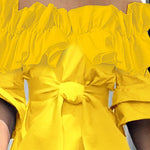 Loose Pleated Ruffled Solid Color Split-Joint Tiered Off-The-Shoulder Blouses&Shirts Tops
