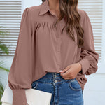 Nadorine V Neck Button Down Shirts Long Sleeve Collared Blouses Tops