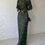 Long Sleeve Slim Fit Ruffled A-line Maxi Dress