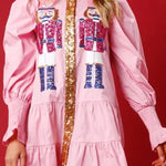 Nutcracker Sequined Button Down Long Sleeve Mini Dress