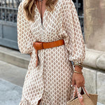 Summer retro corner print v-neck cropped puff sleeve dress